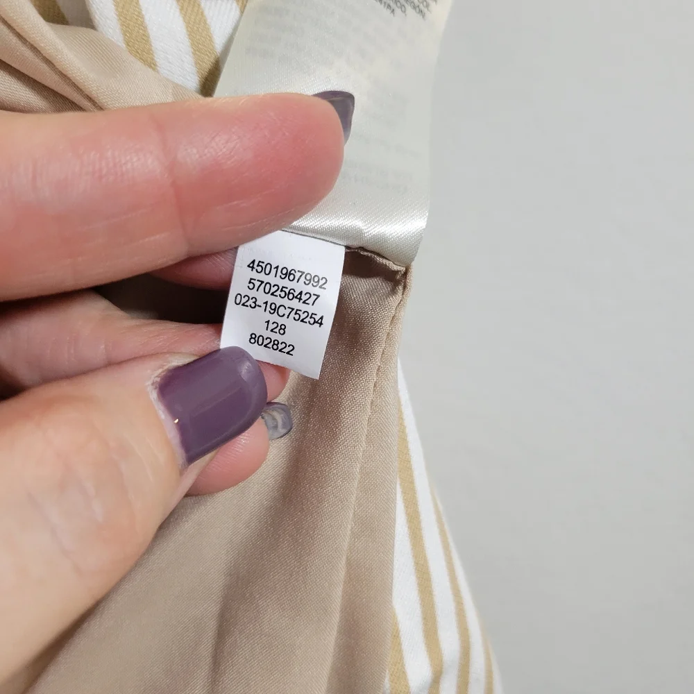 CHICO'S coastal tan striped cotton blend tab-sleeve single-button lined blazer
